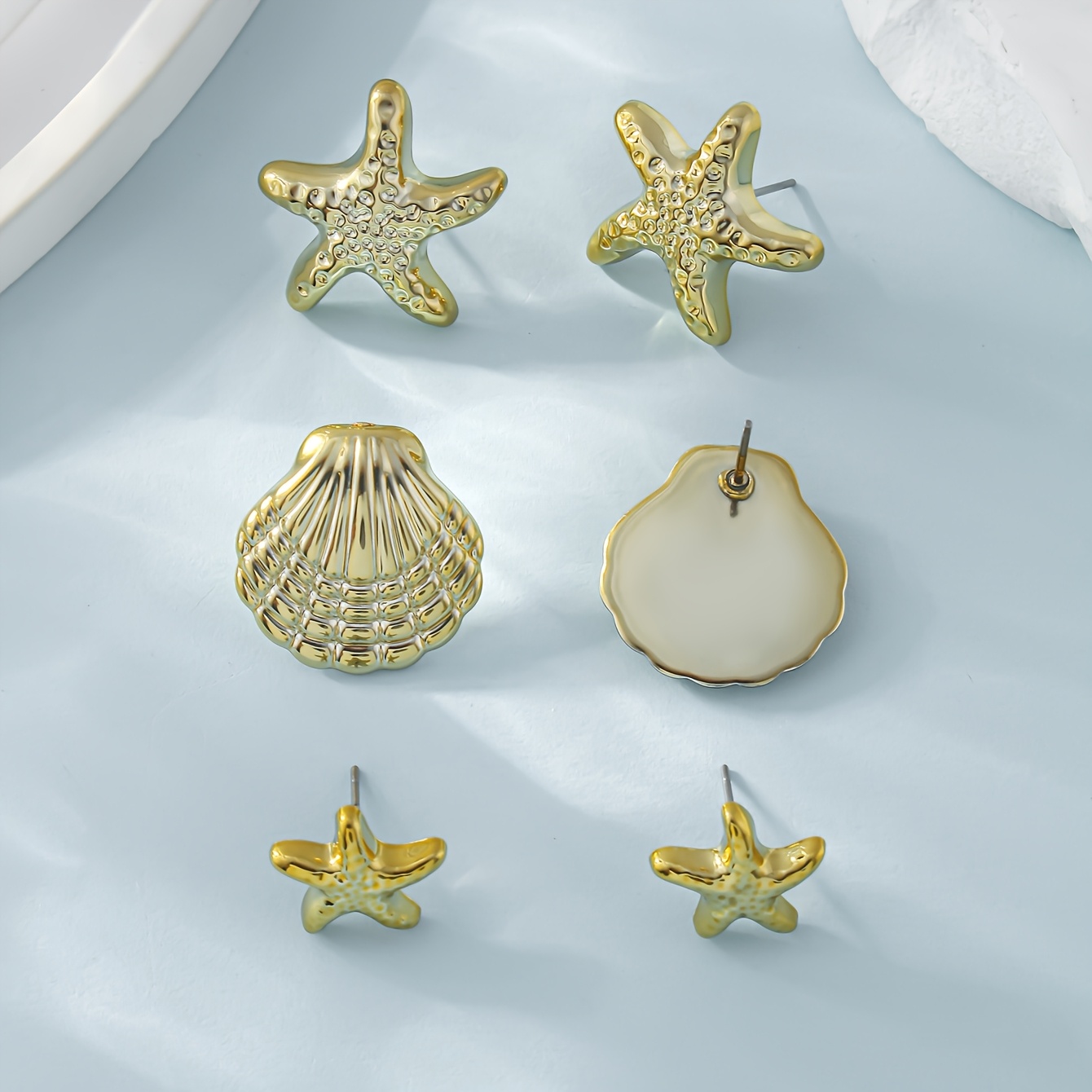 6pcs Starfish & Shell Stud Earrings Set Summer Vacation Style Beach Jewelry
